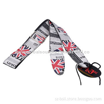 Adjustable Leather Acoustic Guitar Strap Bass, New USA Flag Newspaper Style Metal Buckle Adjuster